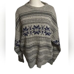 Trader Bay Vintage Gray And Blue Patterned Sweater